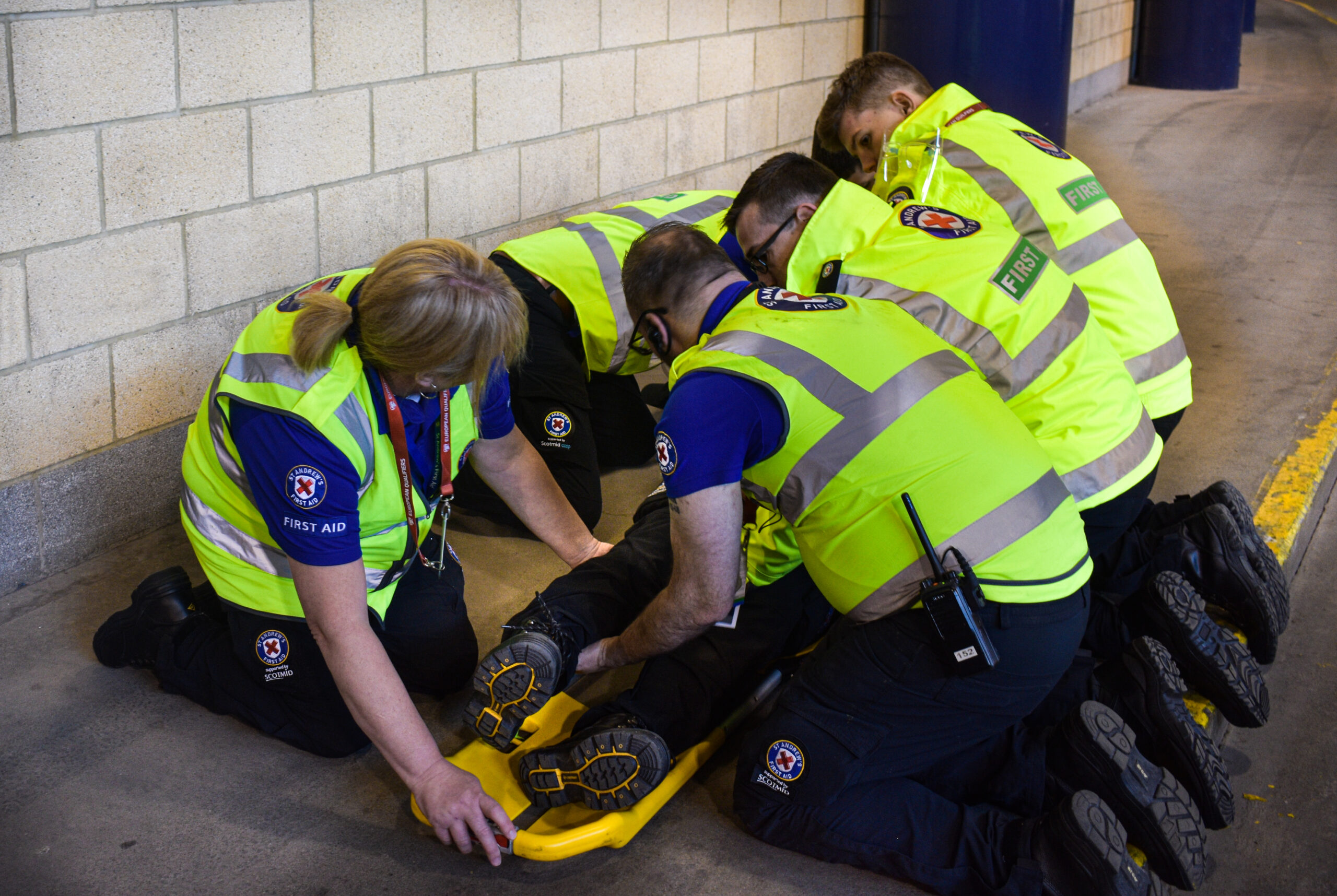 Volunteers practising stretcher skills