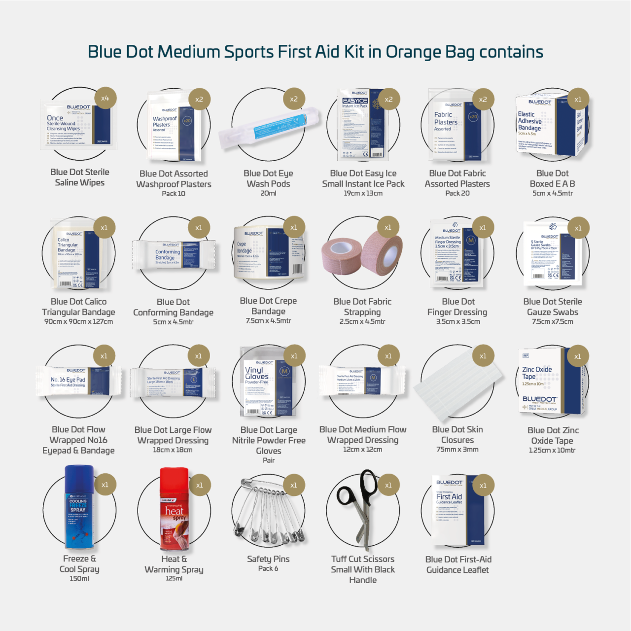 Blue Dot Medium Sports First Aid Kit in Orange Bag - Image 3